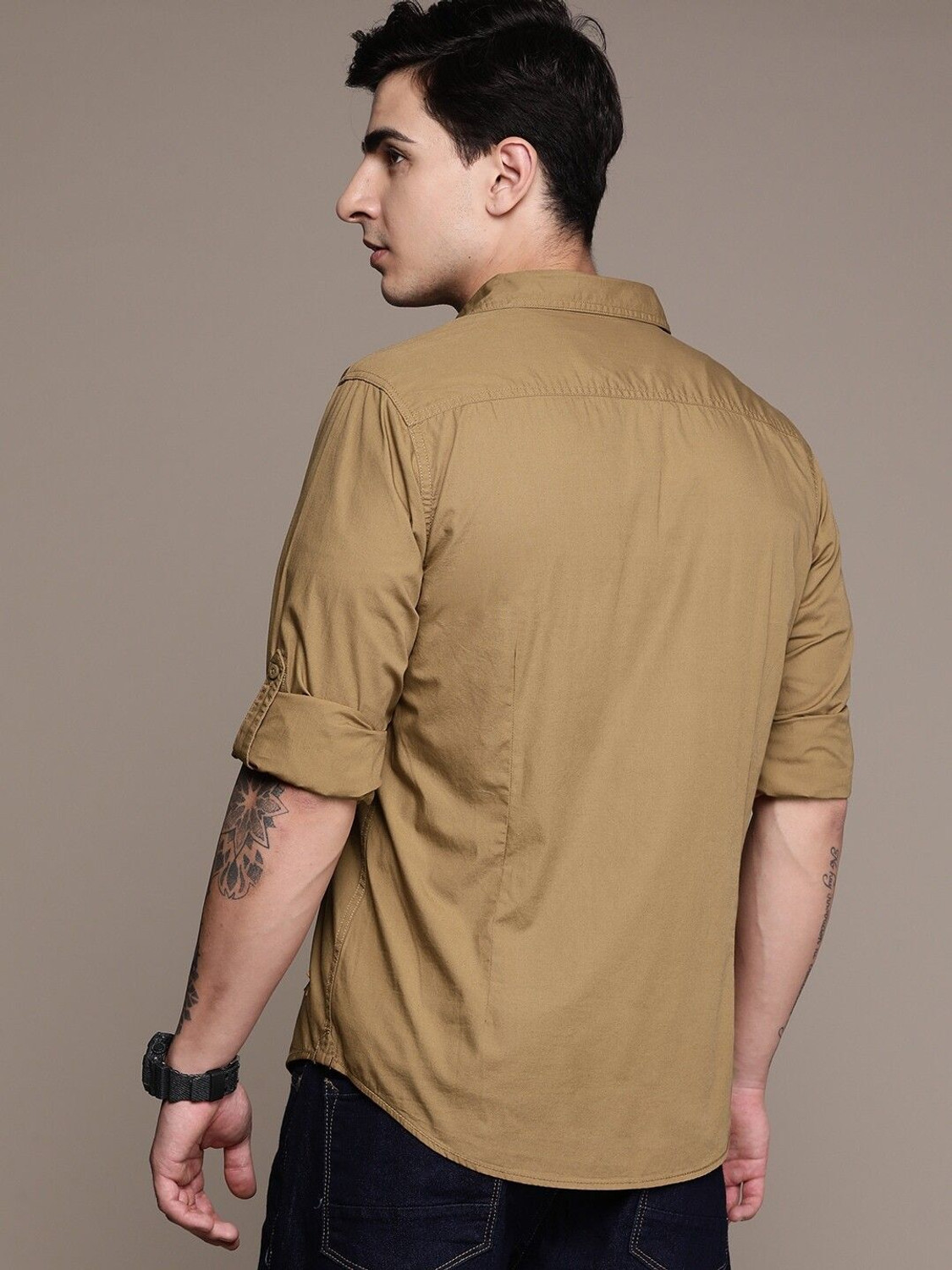 Image of Roadster Men Solid Casual Brown Shirt