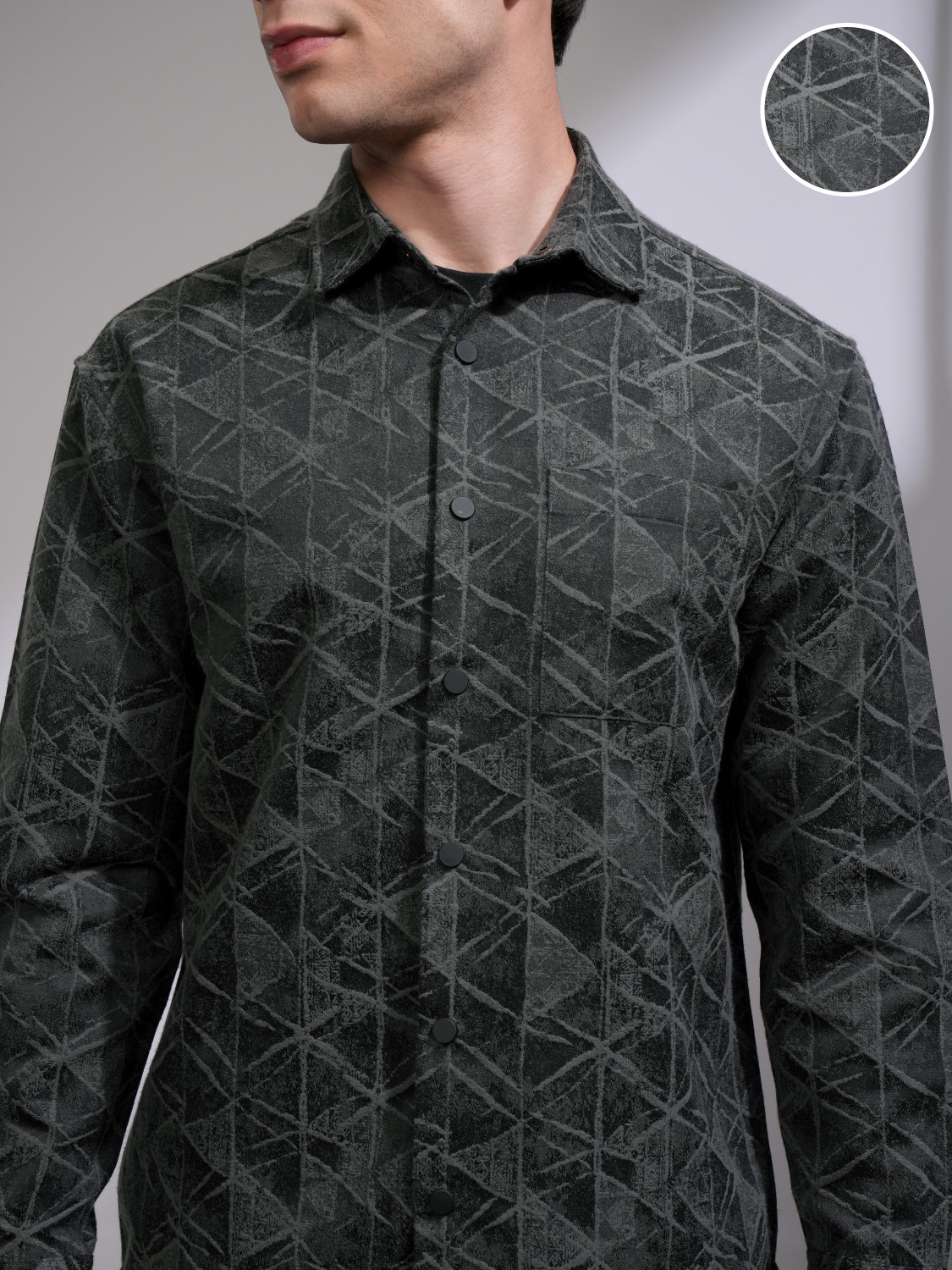Image of HIGHLANDER Men Printed Casual Green Shirt