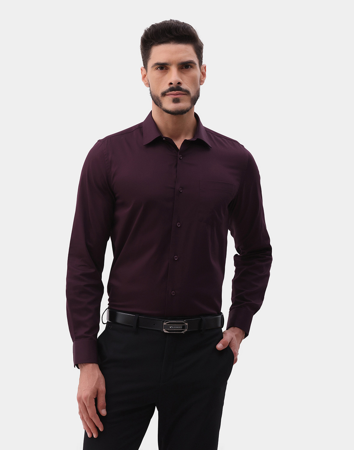 Image of Blackberrys Men Slim Fit Solid Cut Away Collar Formal Shirt