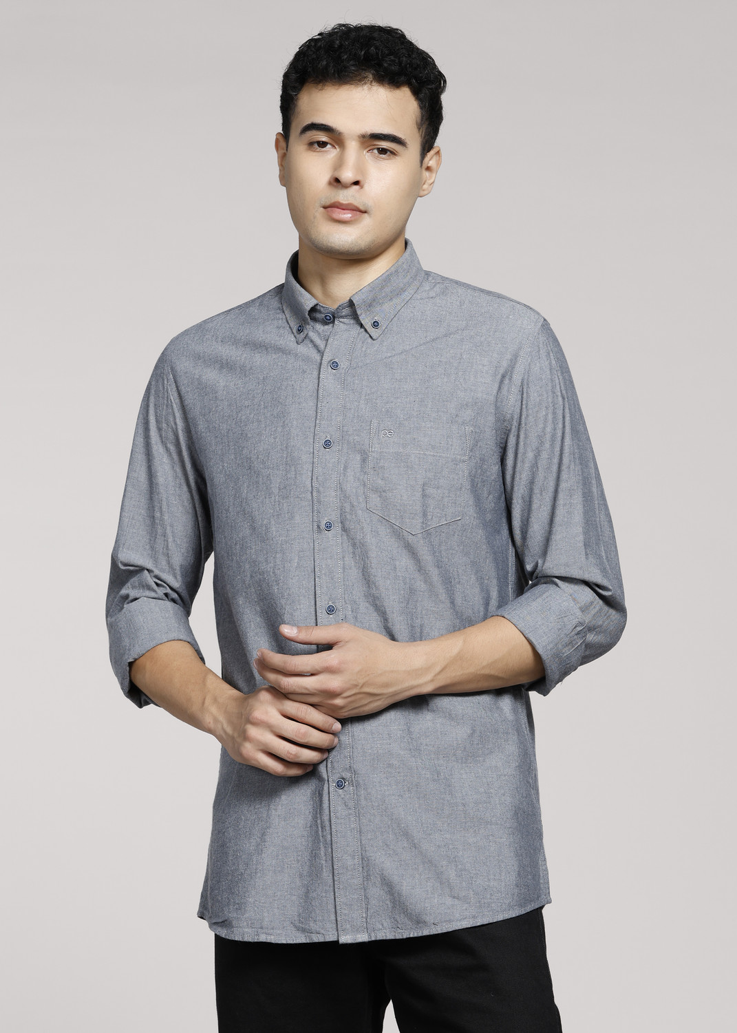 Image of PETER ENGLAND Men Solid Casual Grey Shirt