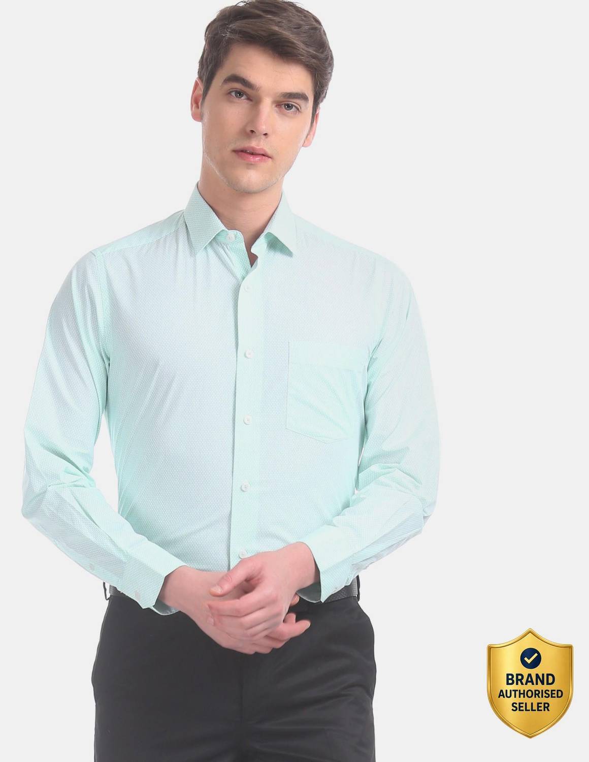 ARROW Men Printed Formal Green Shirt