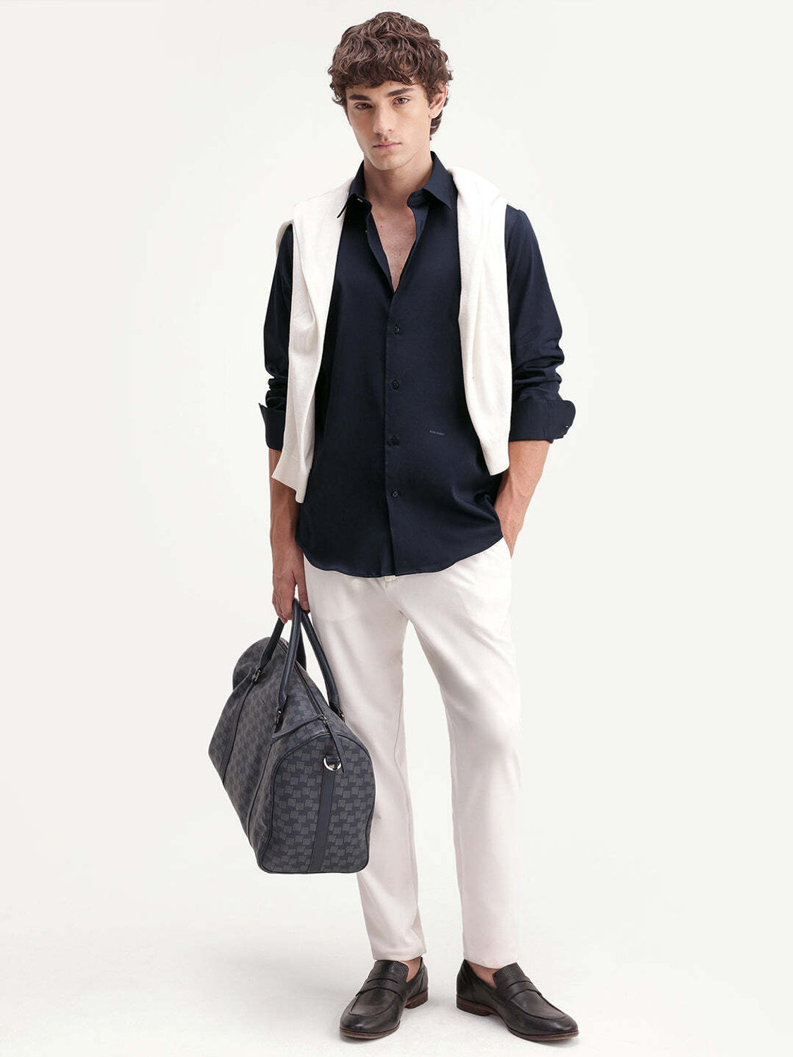 Image of RARE RABBIT Men Solid Casual Dark Blue Shirt