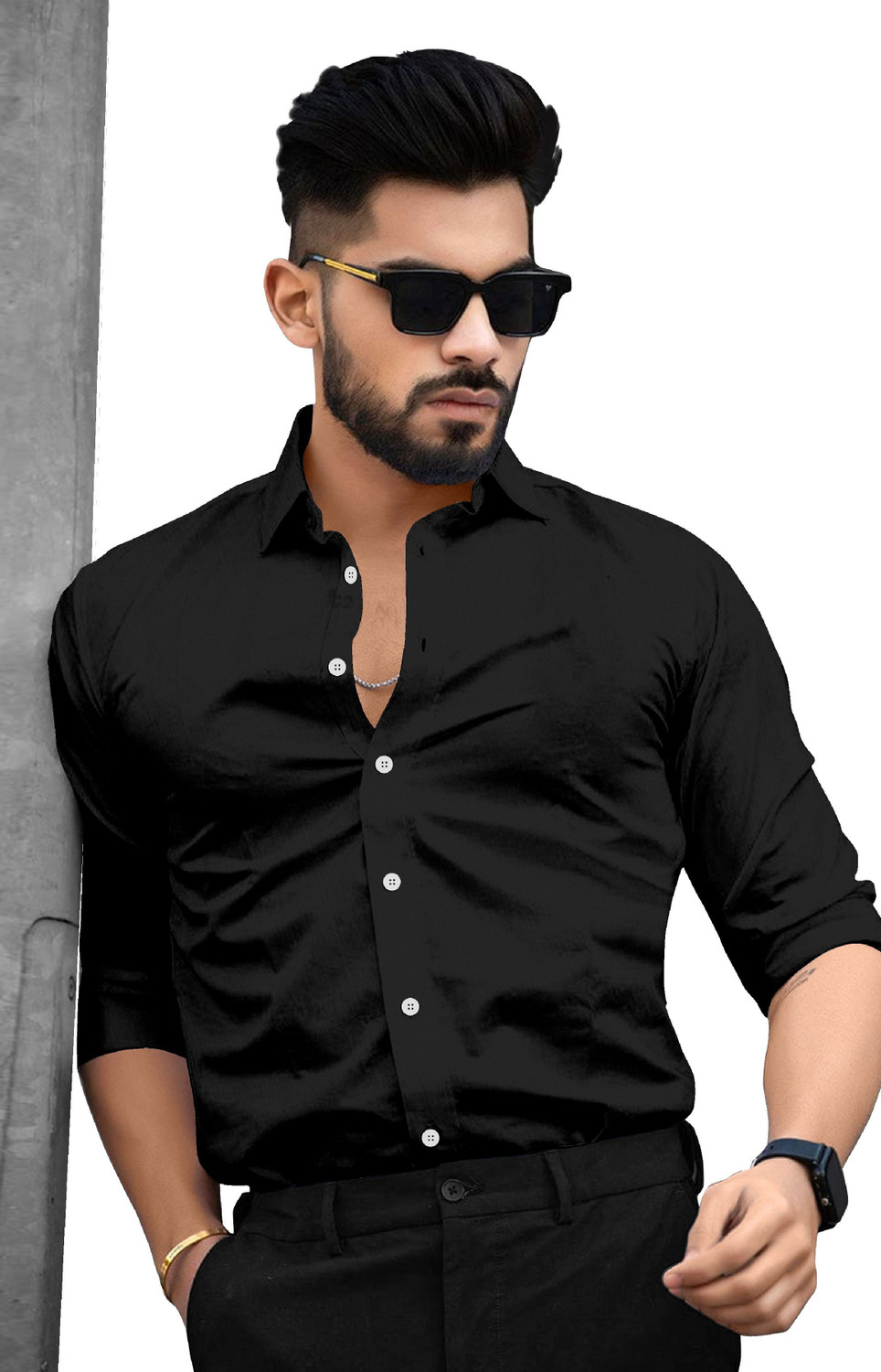 Image of SAADIWALA Men Solid Casual Black, Brown Shirt
