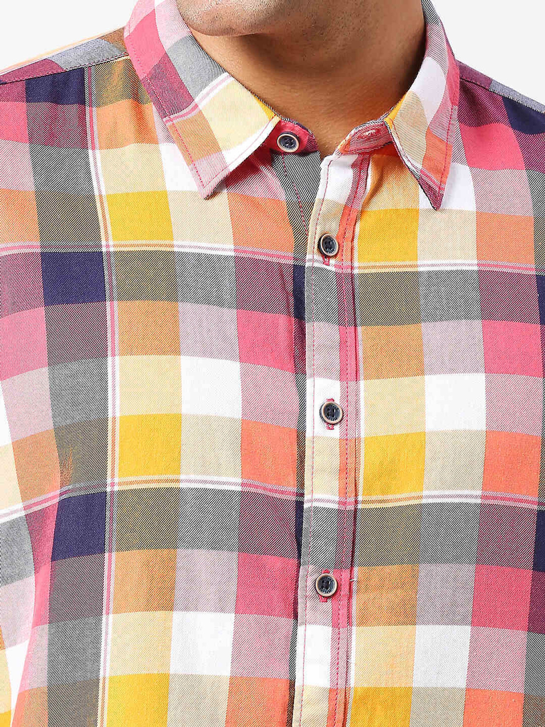Image of Pepe Jeans Men Checkered Casual Orange Shirt