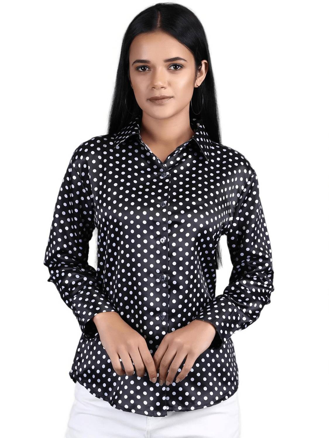 BOWRAIN Women Printed Casual Black Shirt