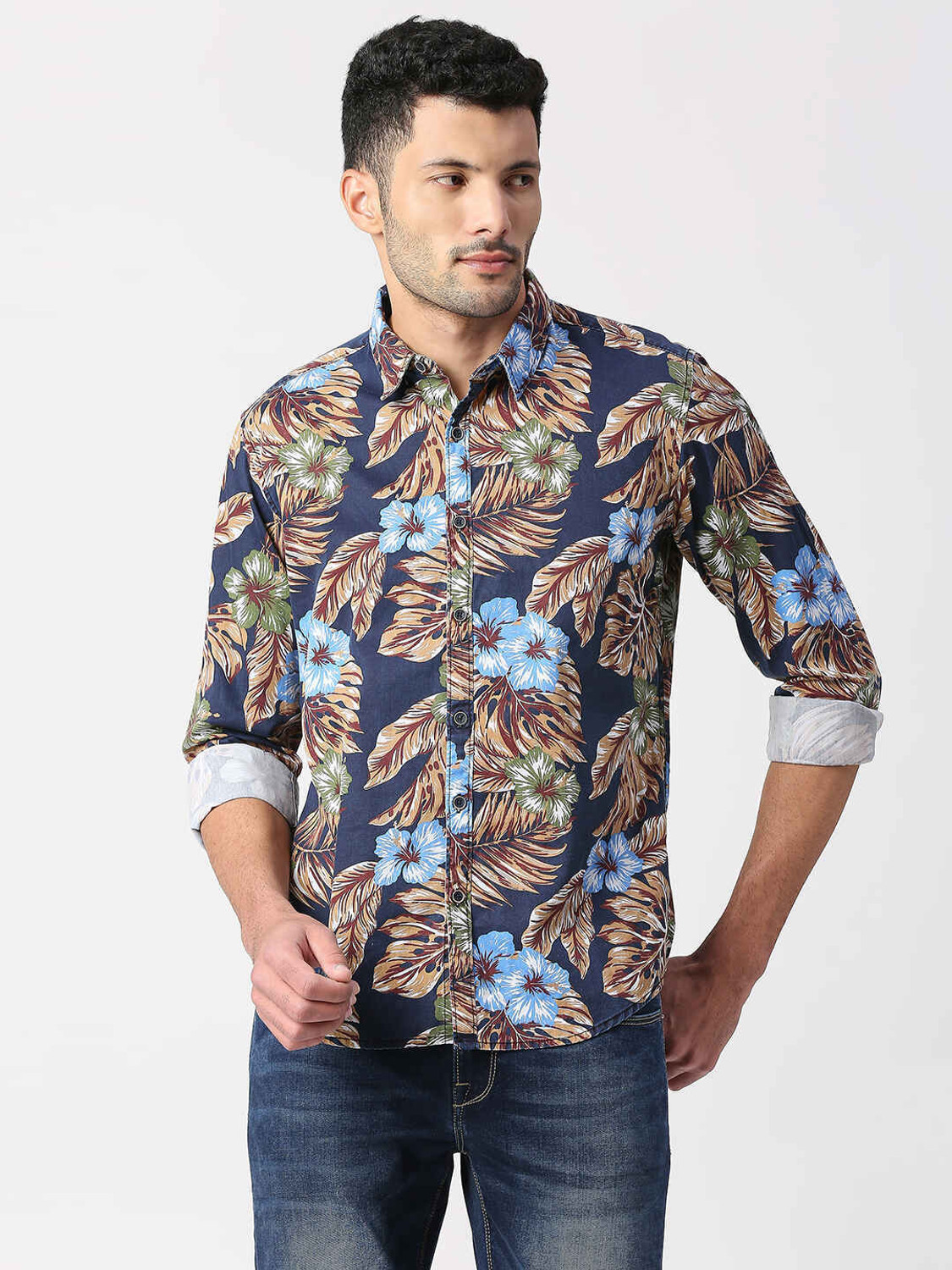 Image of Pepe Jeans Men Printed Casual Blue Shirt