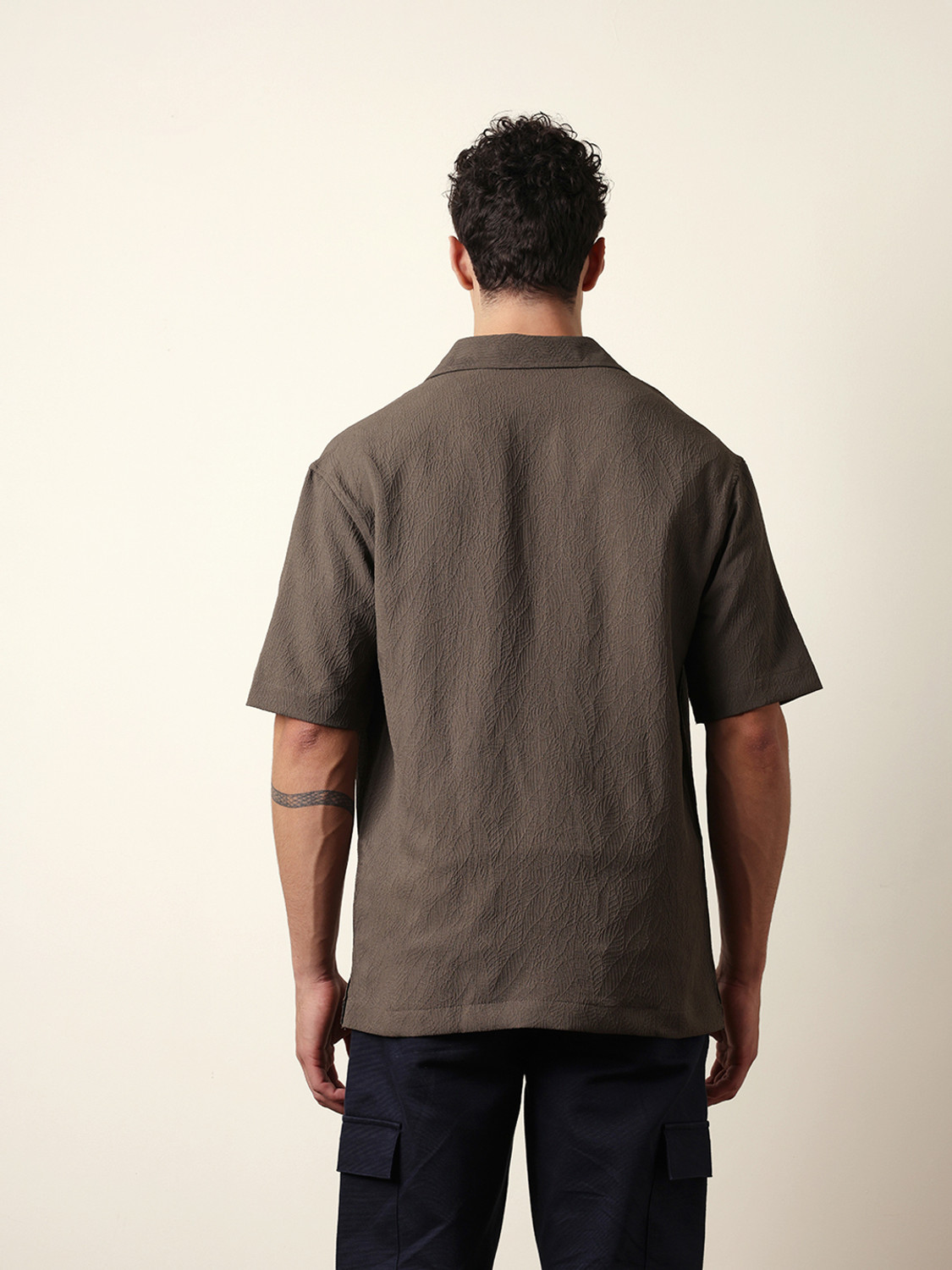 Image of THE BEAR HOUSE Men Self Design Casual Green Shirt
