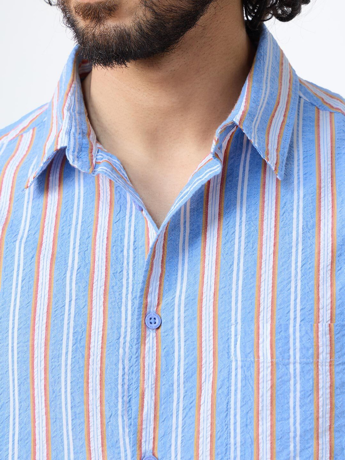 Image of The Souled Store Men Striped Casual Light Blue Shirt