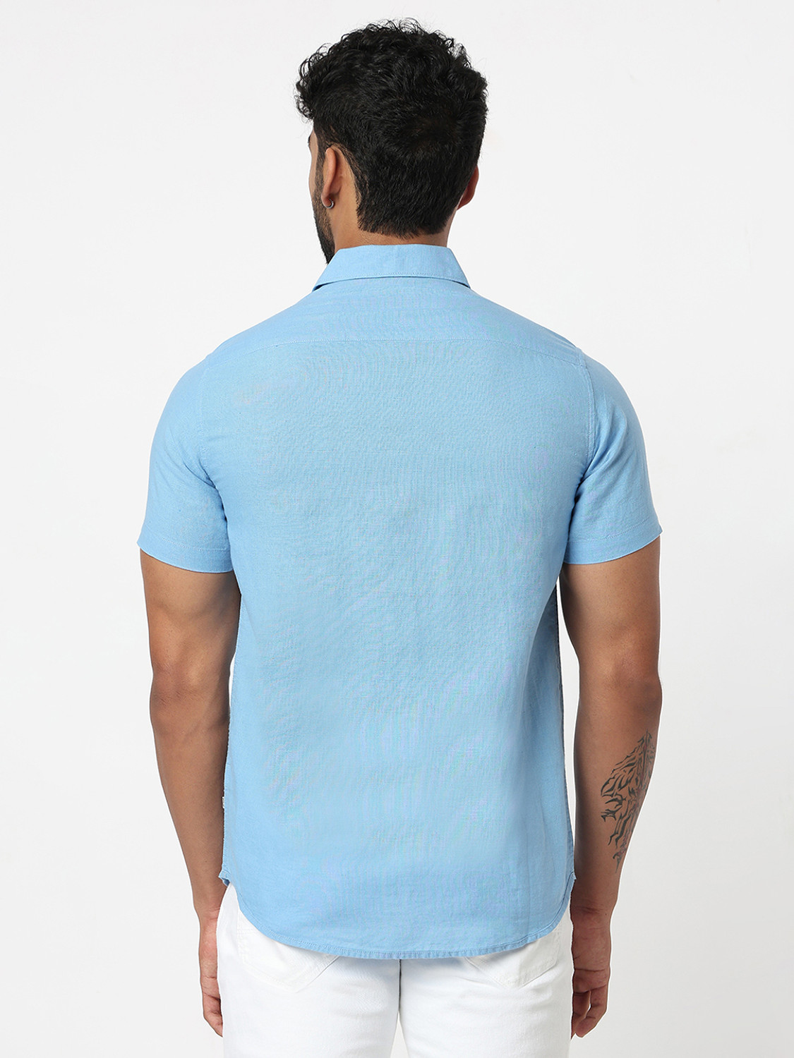 Image of Spykar Men Solid Casual Blue Shirt