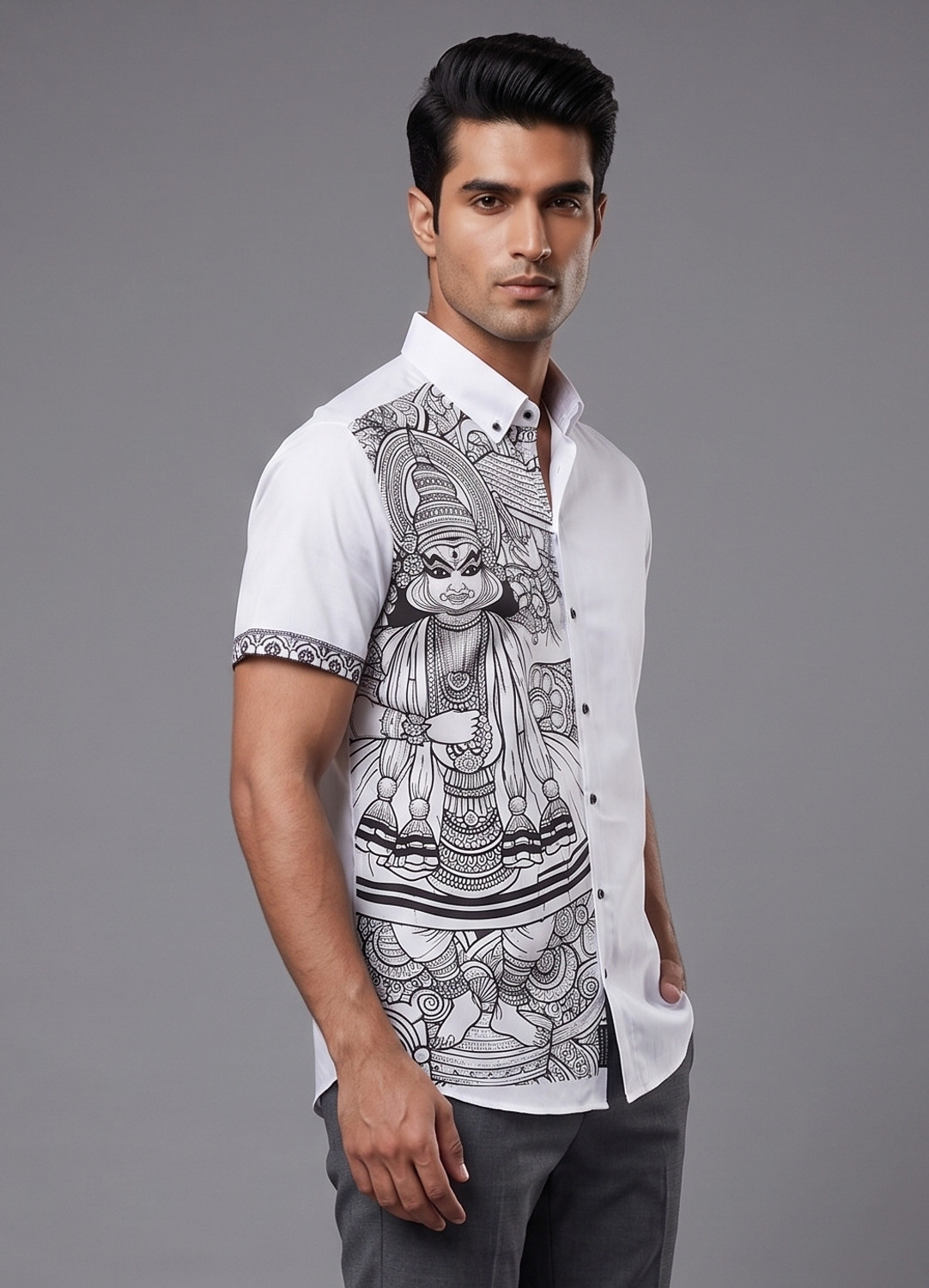 Image of SRI SRINIVASA CREATIONS Men Graphic Print Party White Shirt