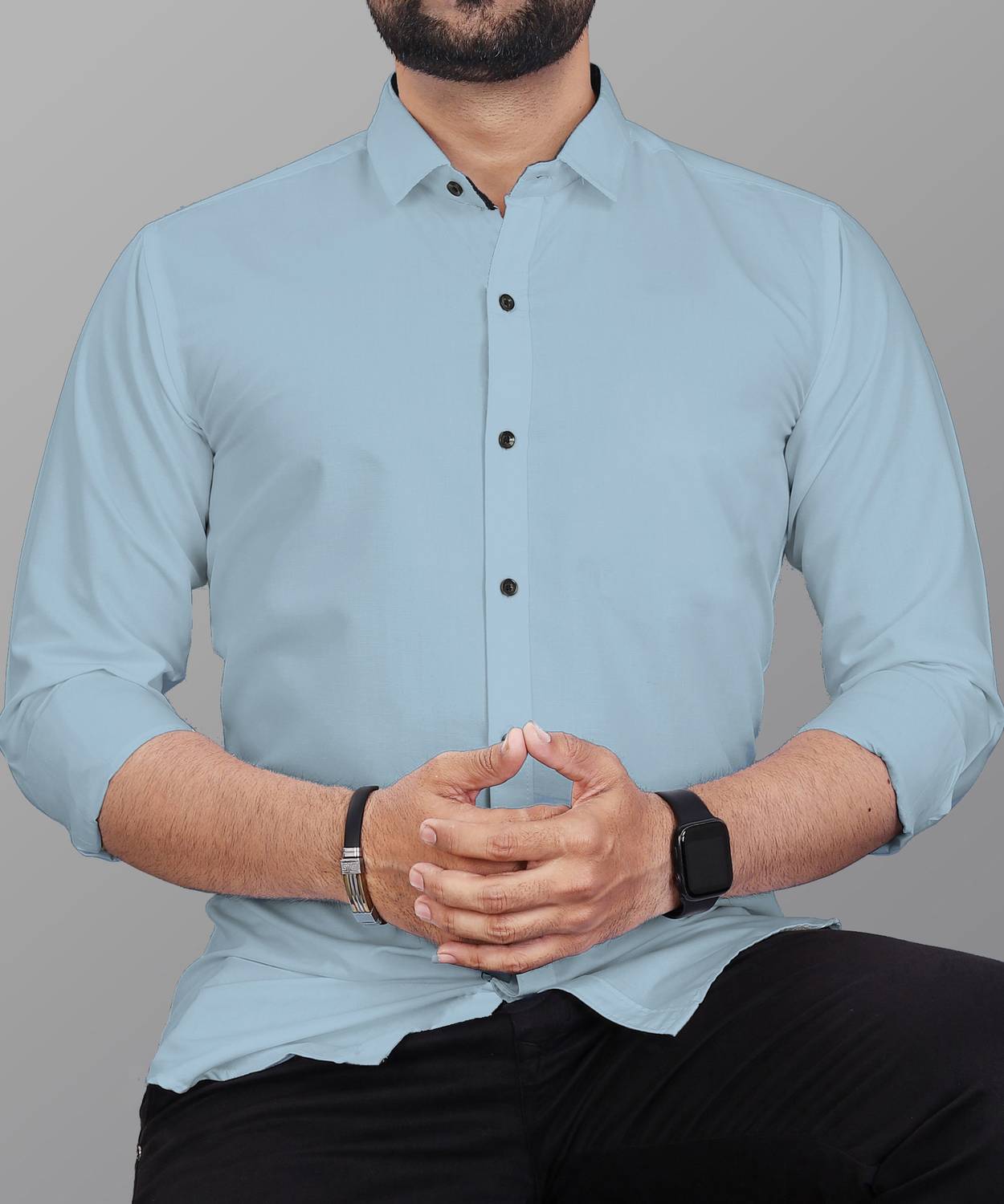 Blue dove Men Solid Casual Light Blue Shirt
