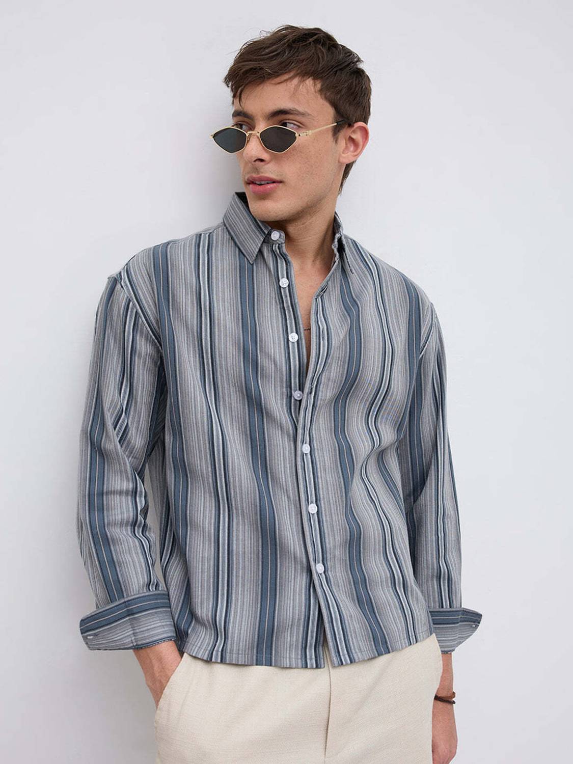 VASTRADO Men Striped Casual Blue Shirt - Image 2