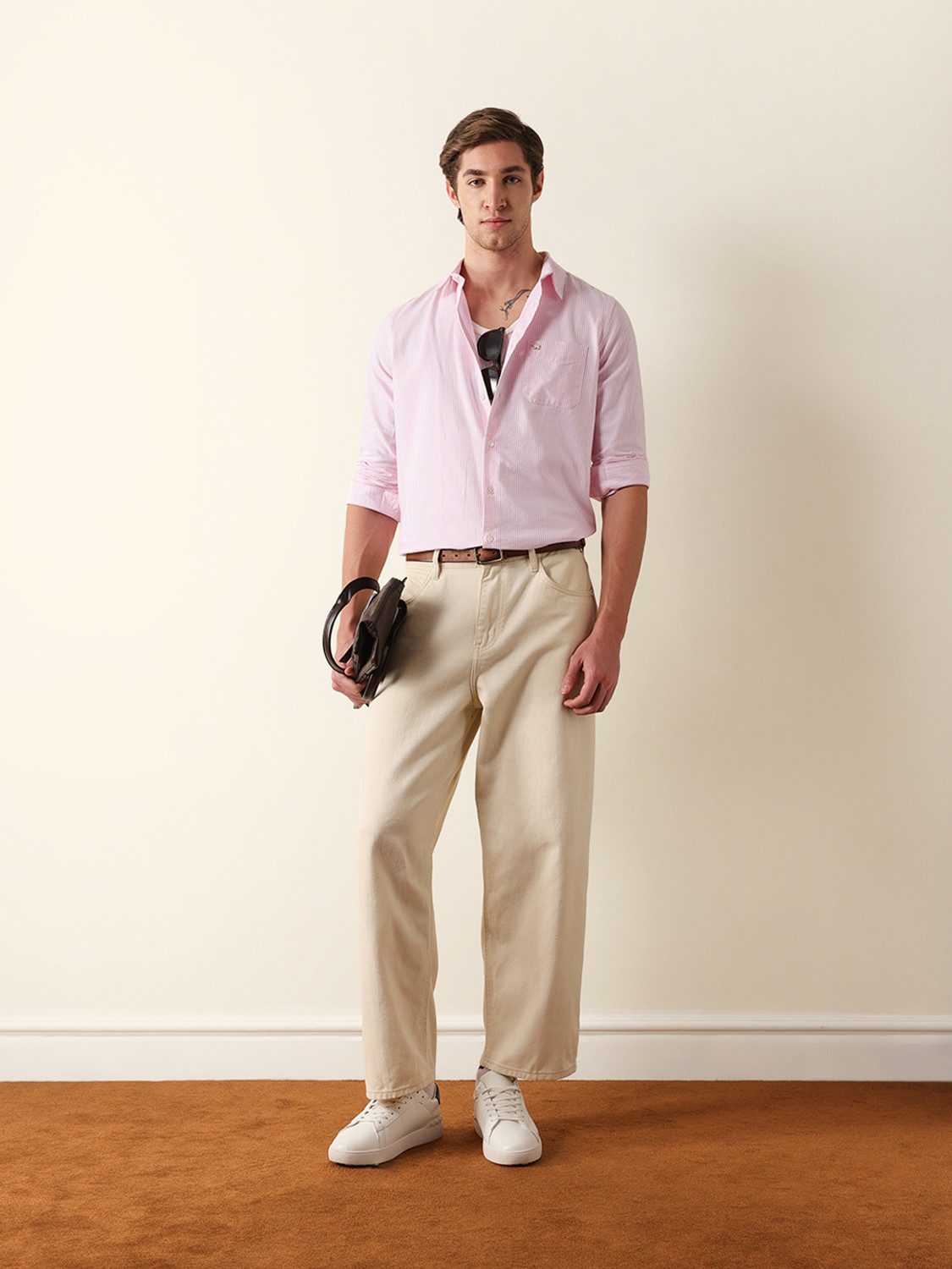 Image of THE BEAR HOUSE Men Striped Casual Pink Shirt
