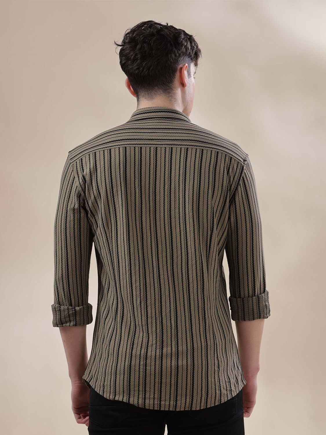 Image of HERE&NOW Men Self Design Casual Green Shirt
