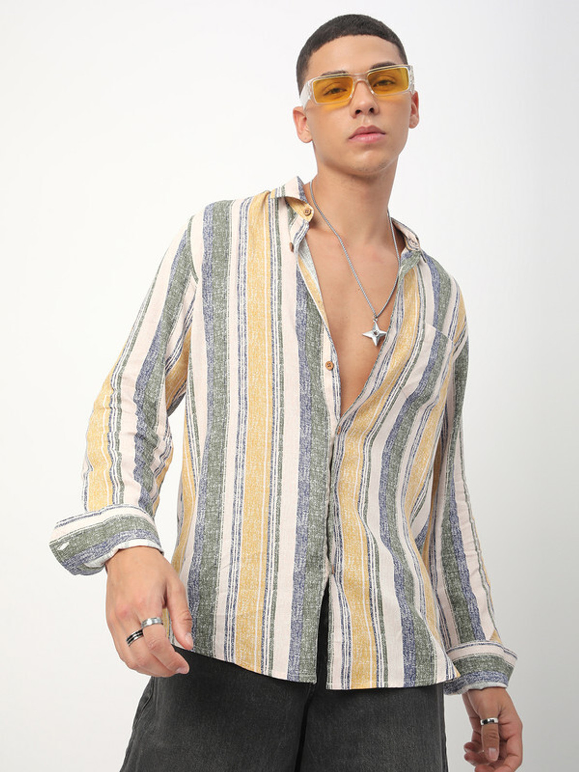 Image of VASTRADO Men Striped Casual Multicolor Shirt