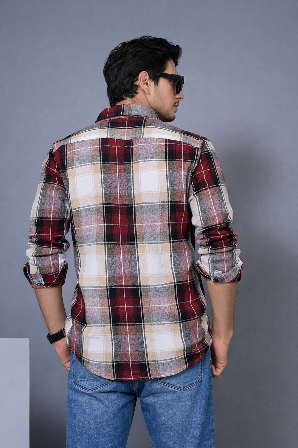 Image of THE BRAVES MANUFACTURER Men Checkered Casual Light Blue Shirt