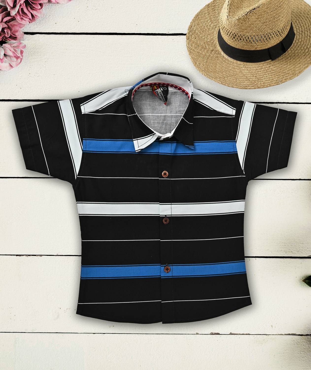 barkatdesigningplanet Boys Striped Casual Black Shirt