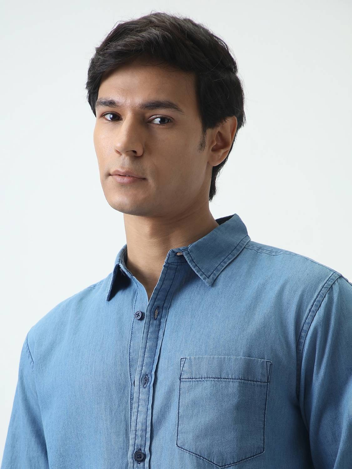 Urbano Fashion Men Solid Casual Light Blue Shirt - Image 5