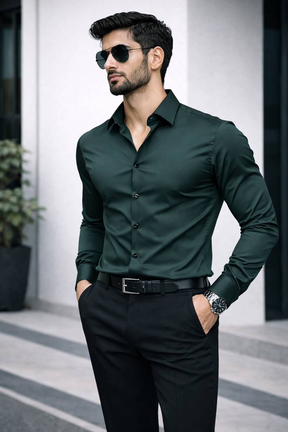 3DTRENDS Men Solid Formal Dark Green Shirt