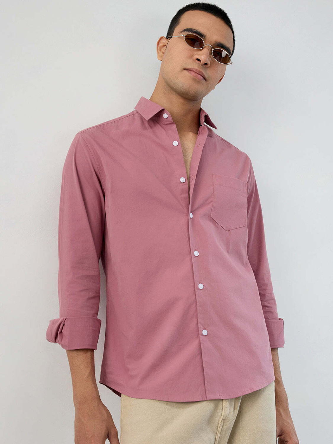 Image of VASTRADO Men Solid Casual Pink Shirt