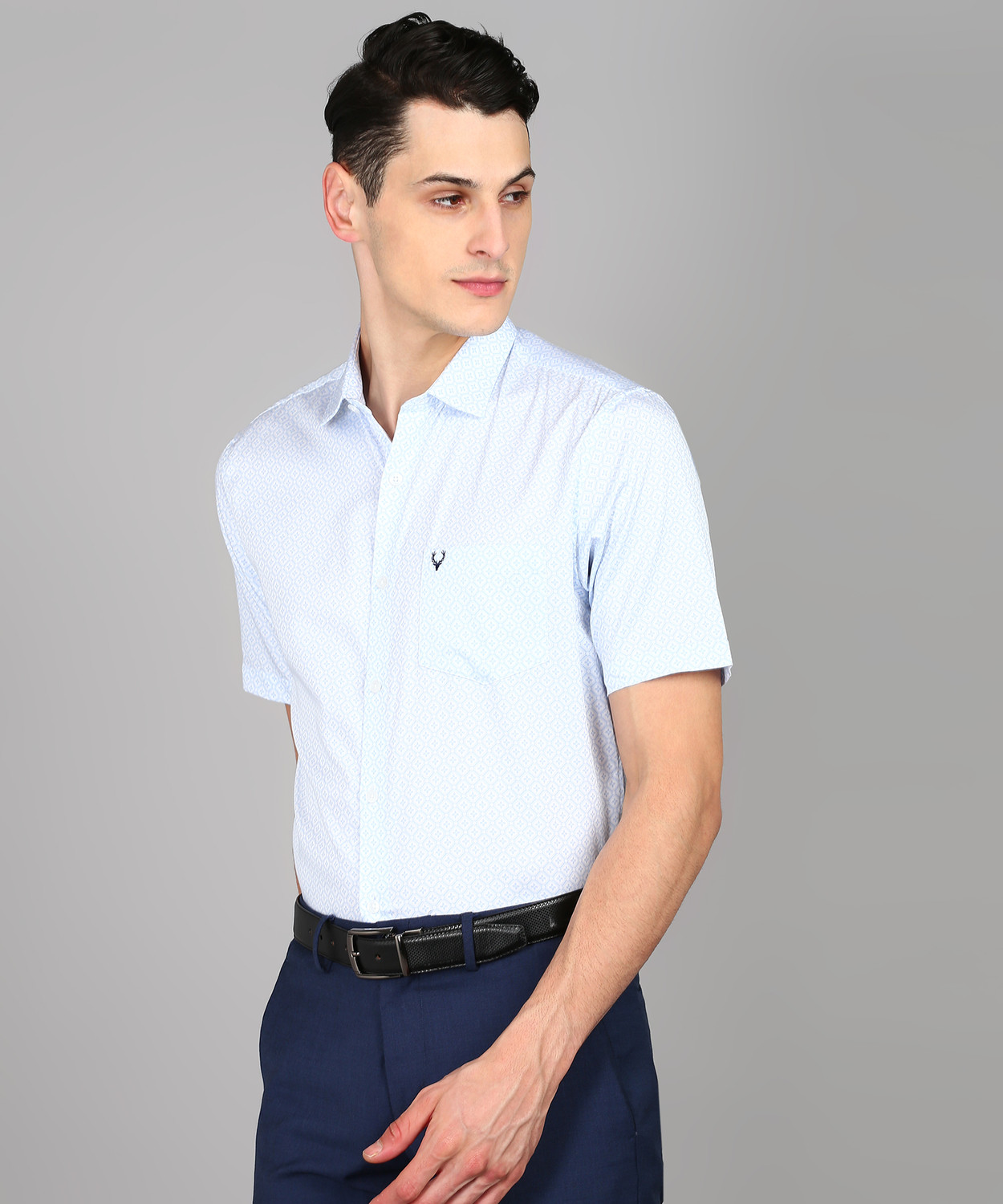 Image of Allen Solly Men Printed Formal Light Blue Shirt