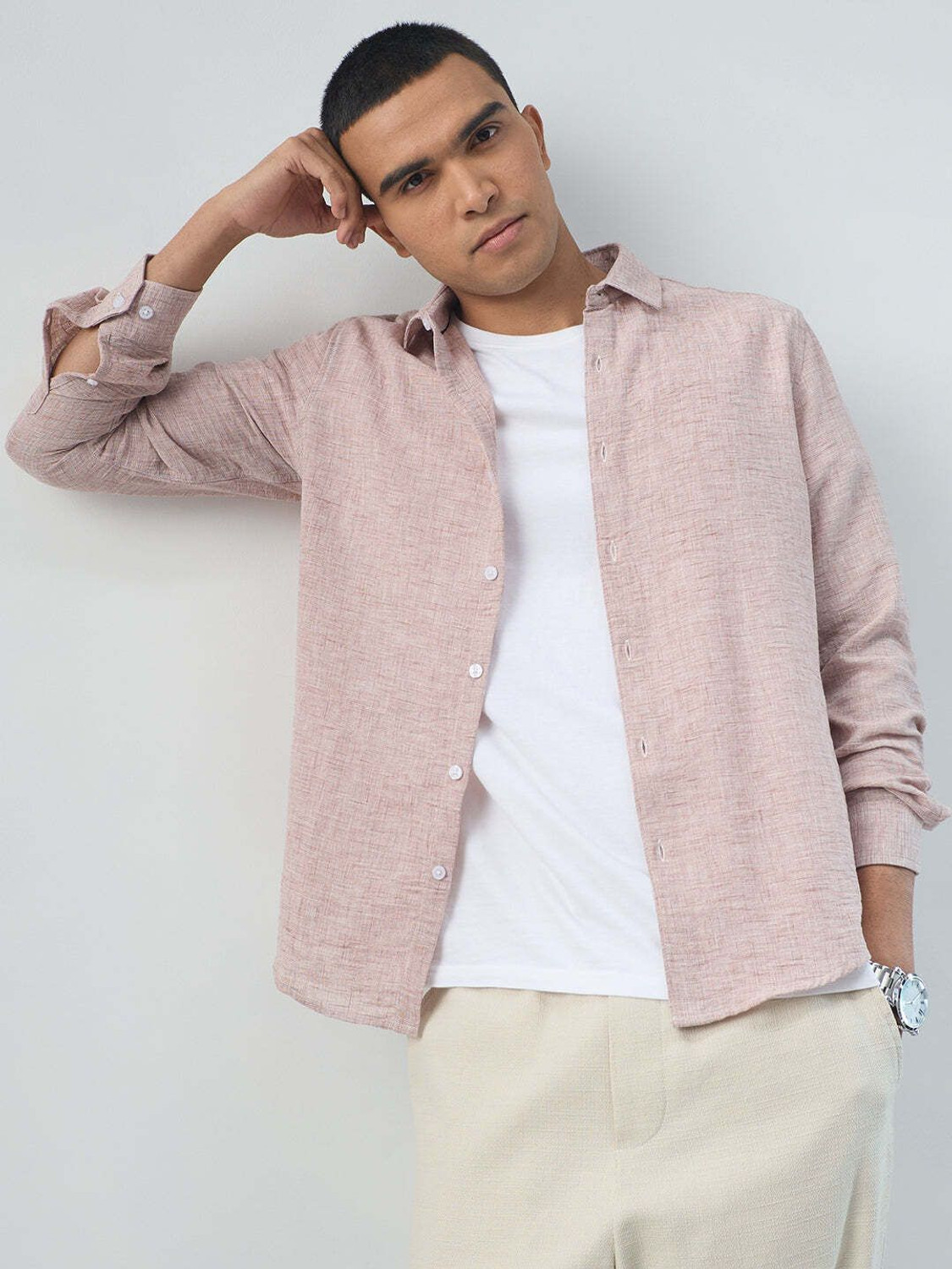 Image of VASTRADO Men Solid Casual Pink Shirt