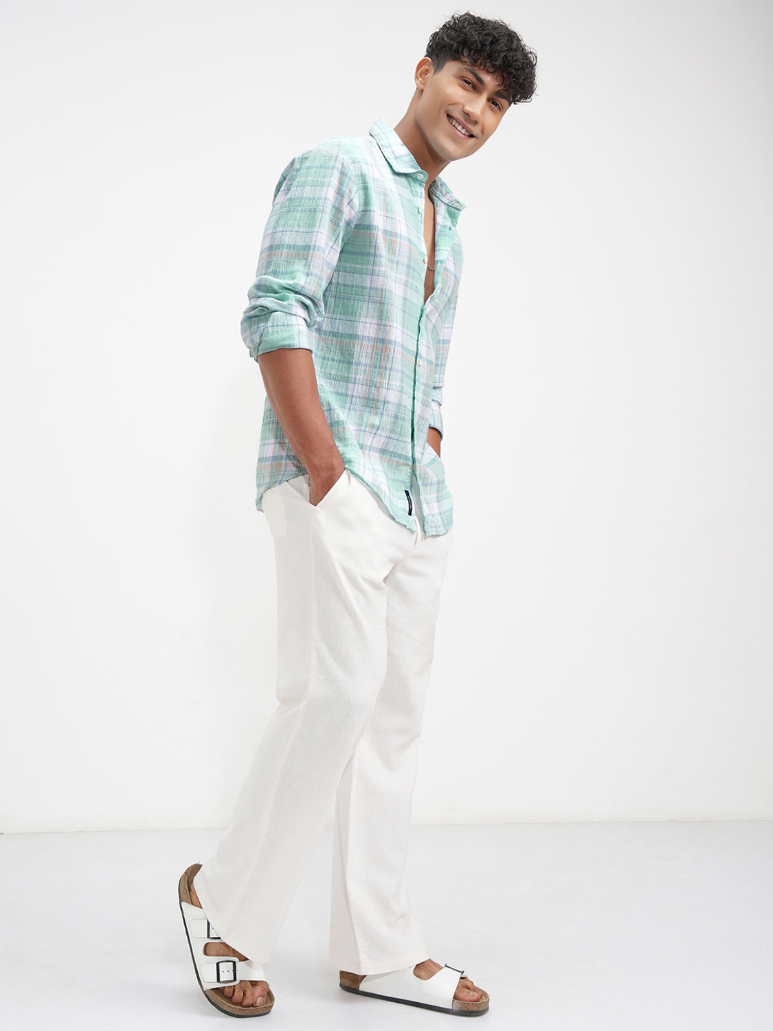 Image of HIGHLANDER Men Checkered Casual Green Shirt