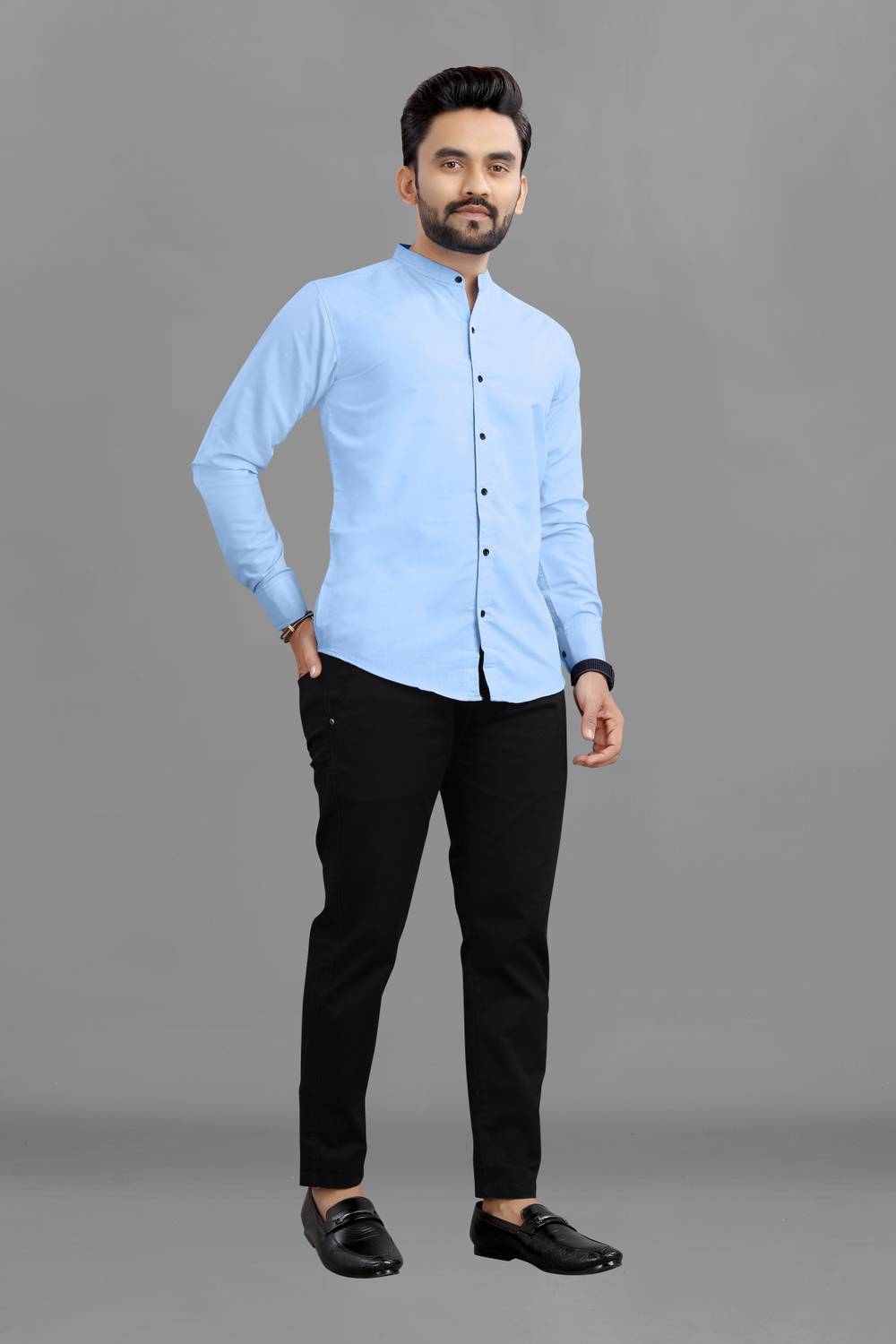 RAHUL Men Solid Casual Light Blue Shirt - Image 5