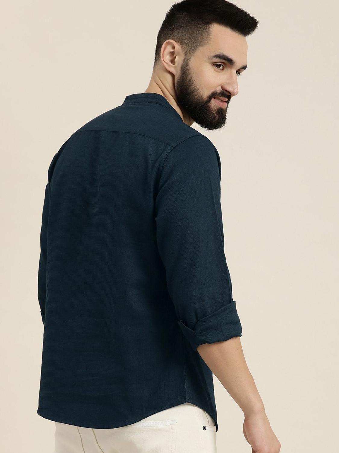 Image of HERE&NOW Men Solid Casual Blue Shirt
