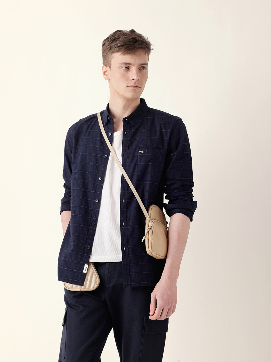 Image of THE BEAR HOUSE Men Checkered Casual Blue Shirt