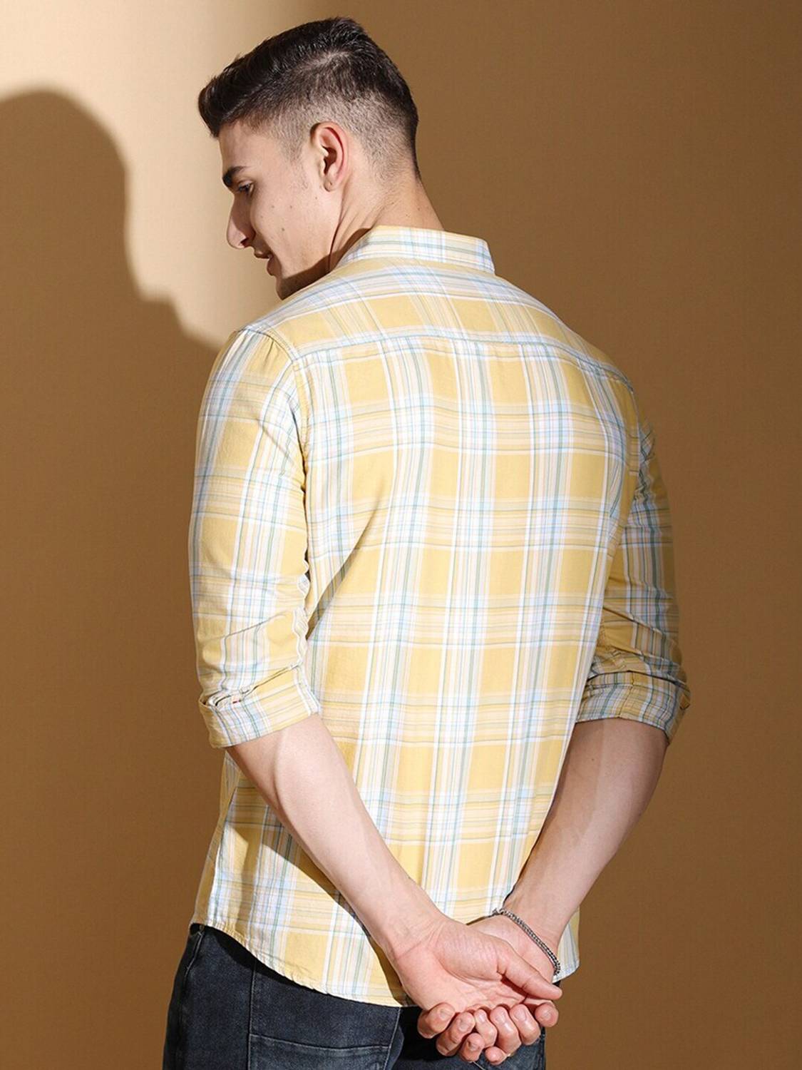 The Indian Garage Co. Men Checkered Casual Yellow Shirt - Image 5