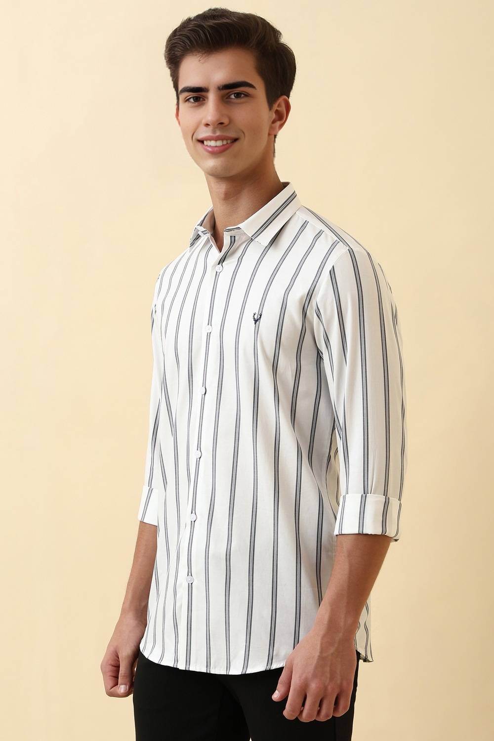 Allen Solly Men Striped Casual White Shirt - Image 4