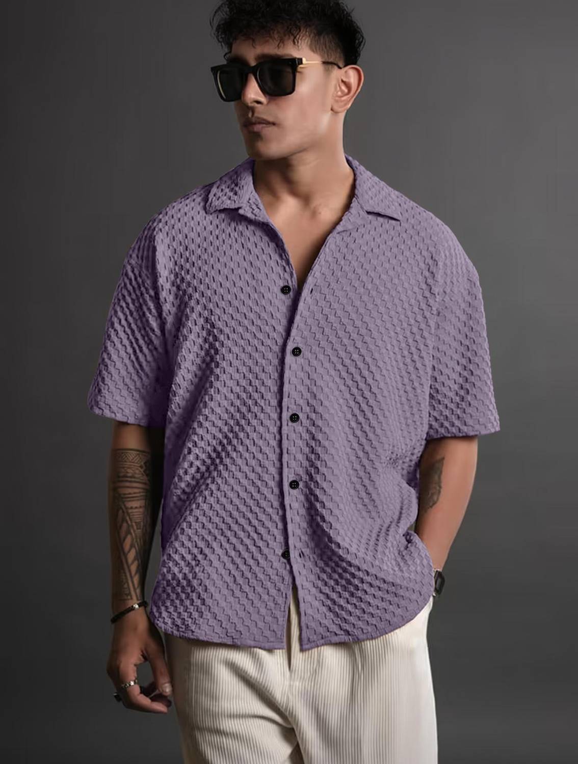 AANKLAR Men Self Design Casual Purple Shirt