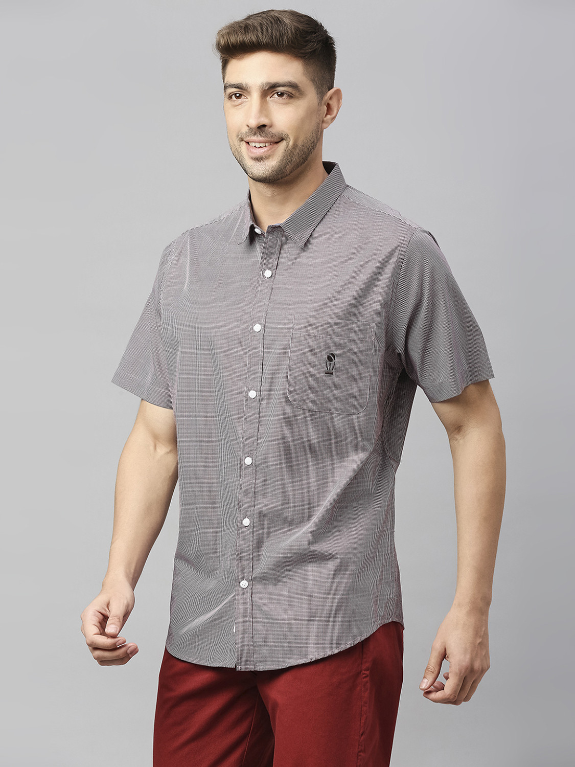 Image of THOMAS SCOTT Men Checkered Casual Grey Shirt