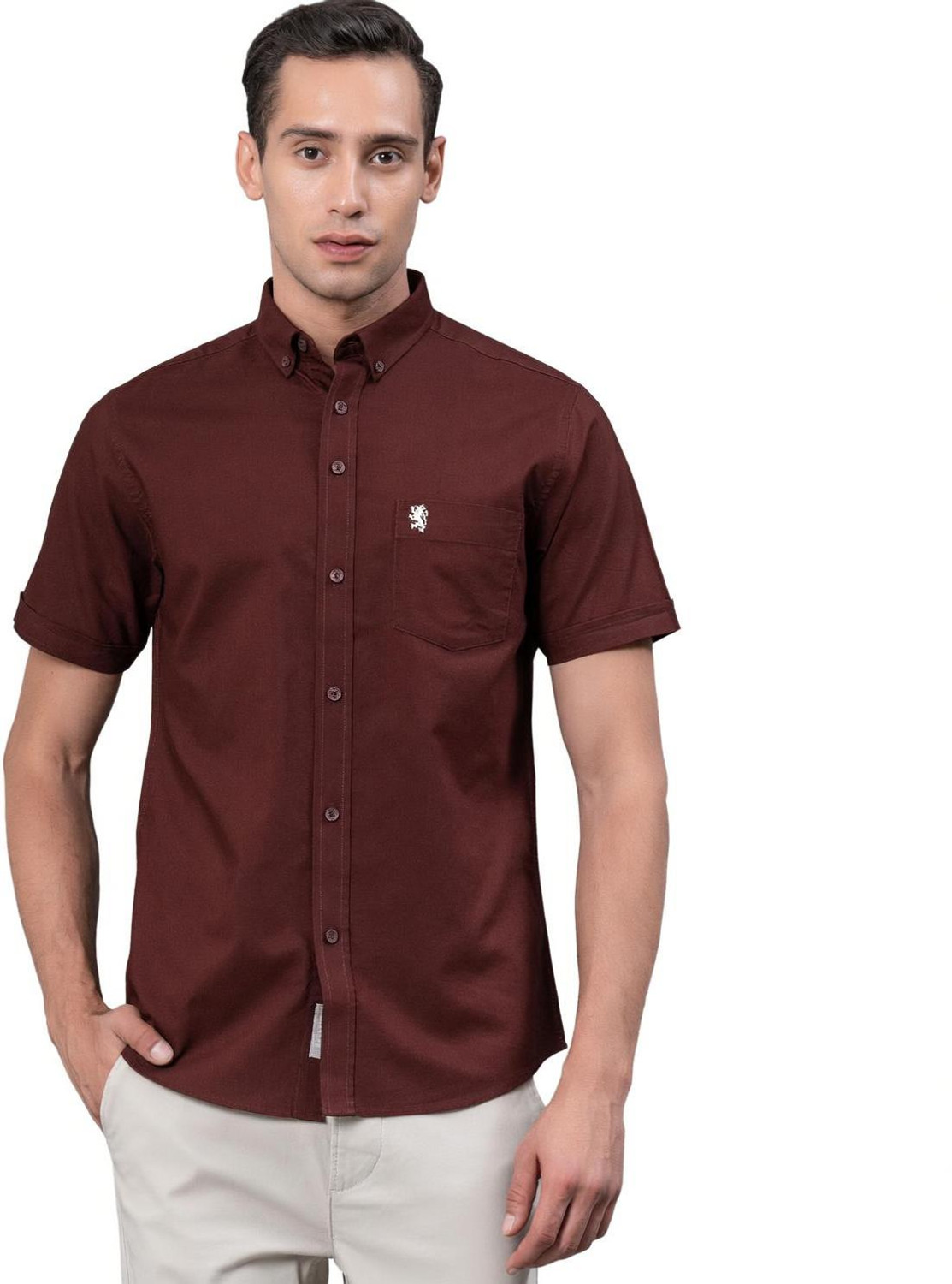Image of RED TAPE Men Solid Casual Maroon Shirt