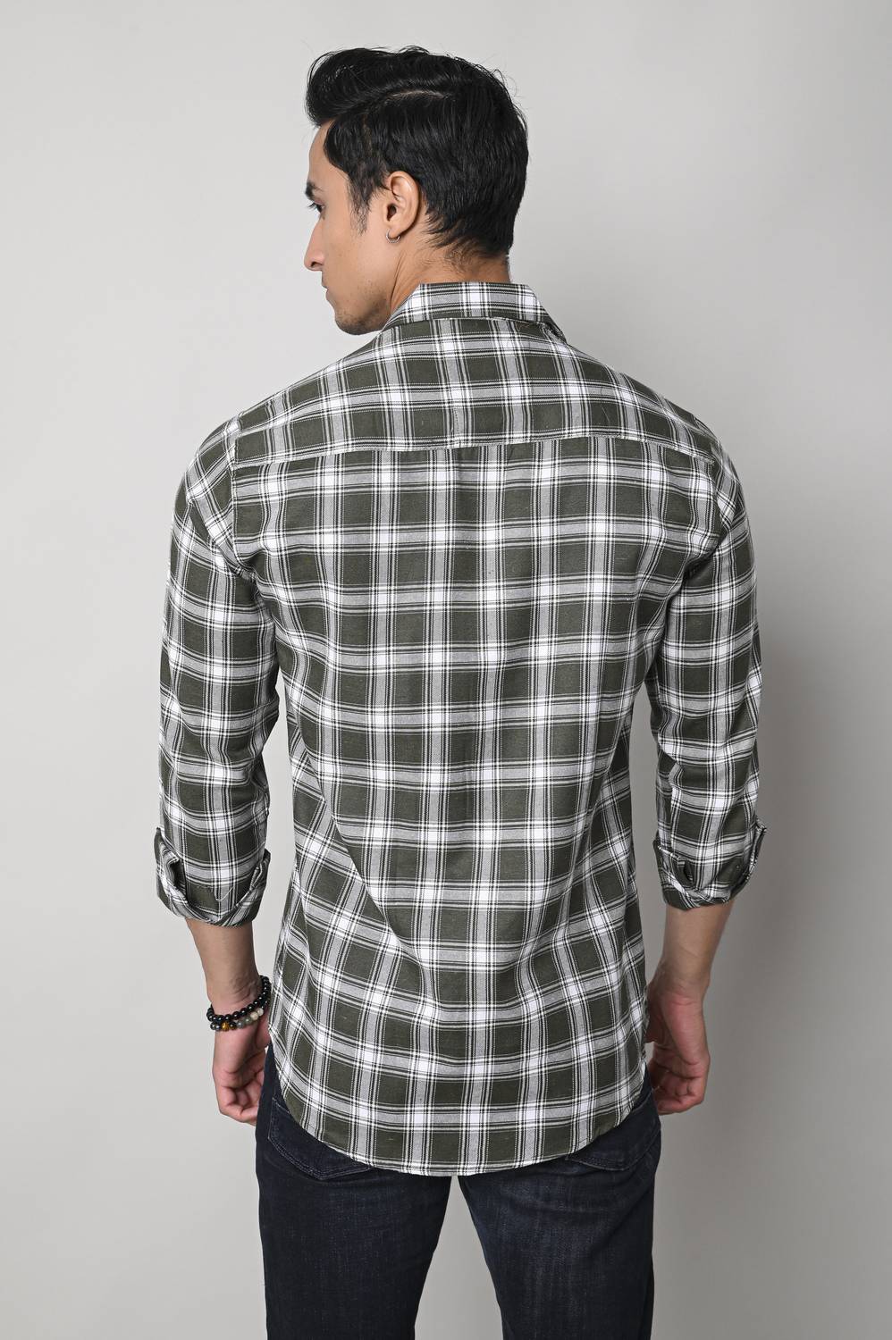 BLEZZA Men Green, White Checkered Shirt - Image 2