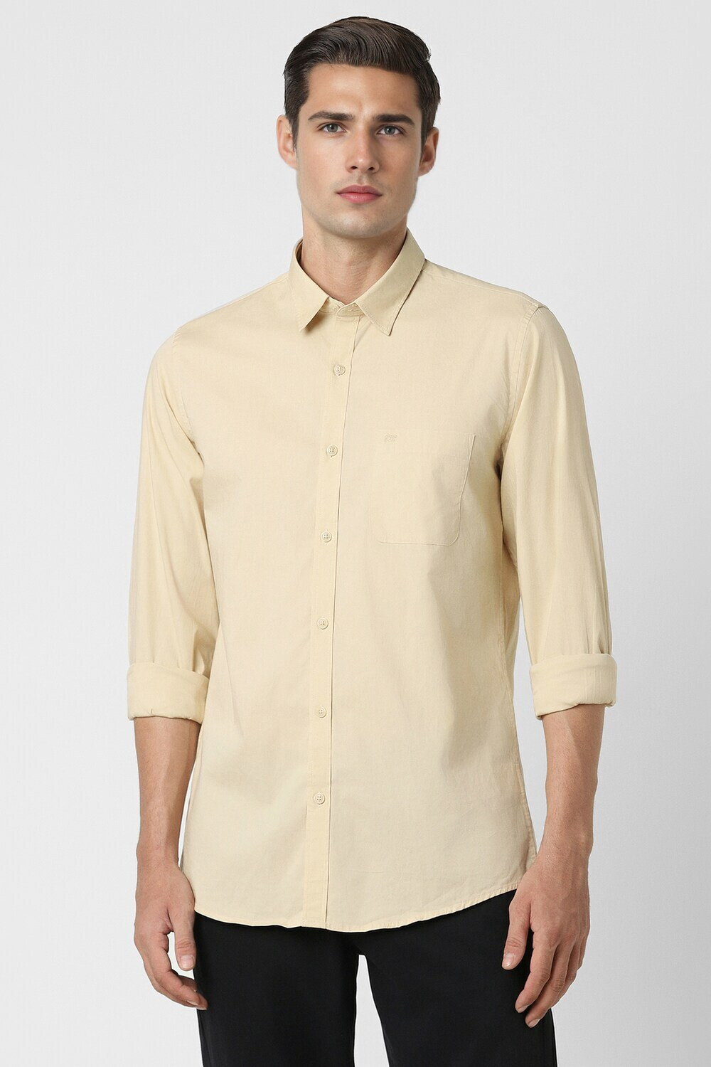 Image of PETER ENGLAND Men Solid Casual Beige Shirt