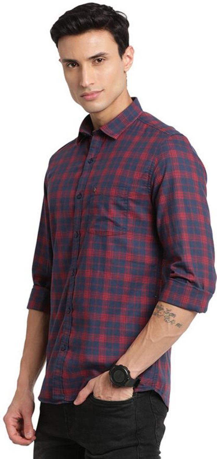 Image of TURTLE Men Checkered Casual Dark Blue Shirt