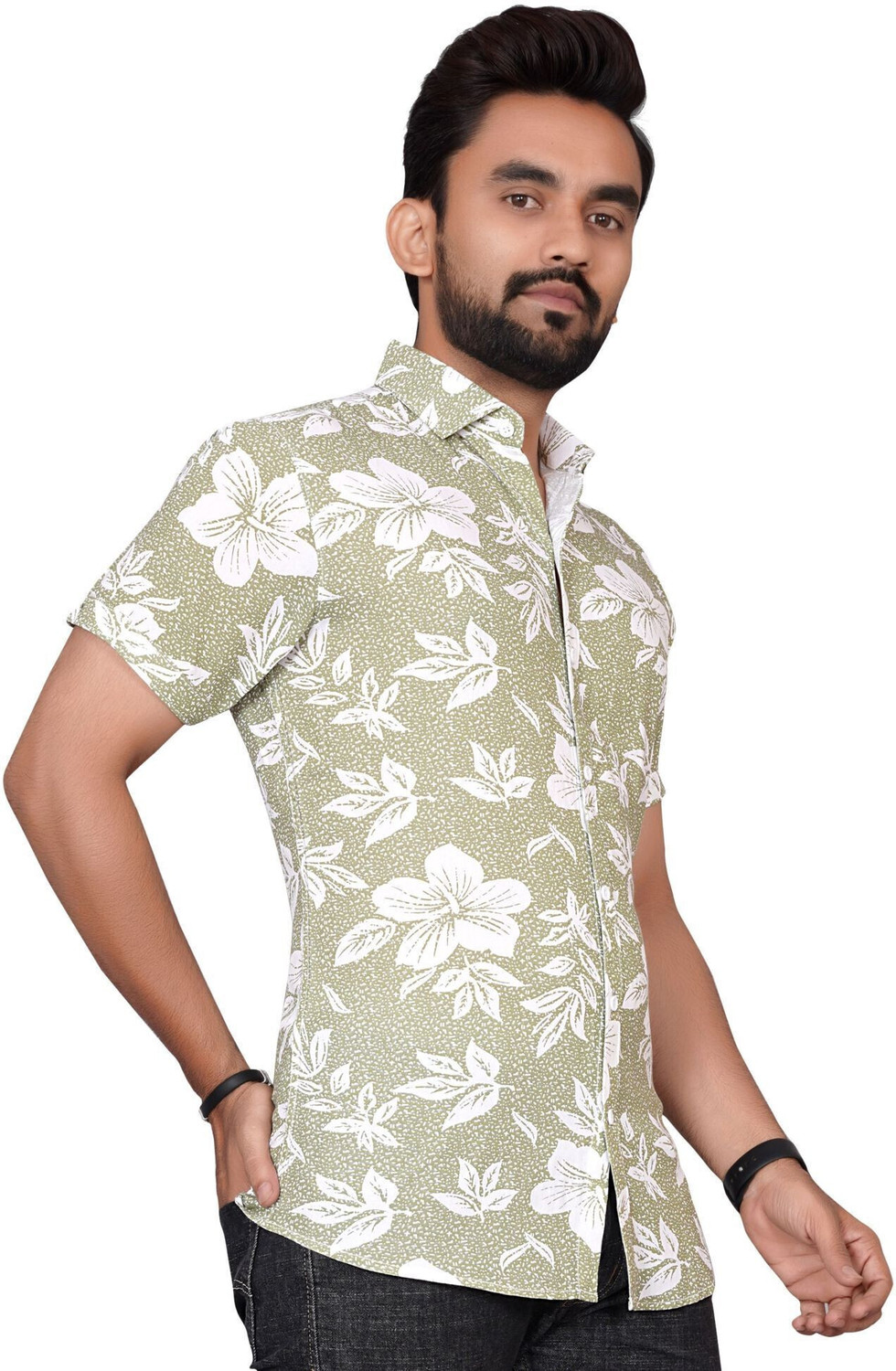 Image of METRONAUT Men Printed Casual Light Green, White Shirt