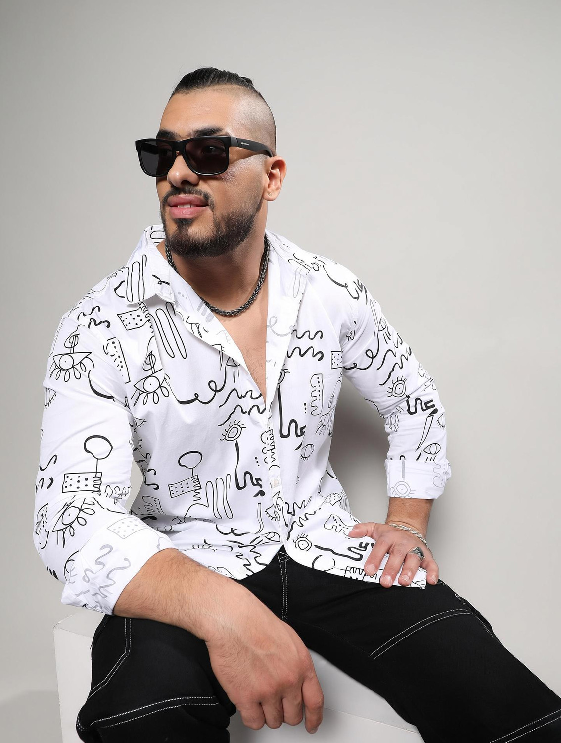 Image of Instafab Plus Men Striped Casual White Shirt