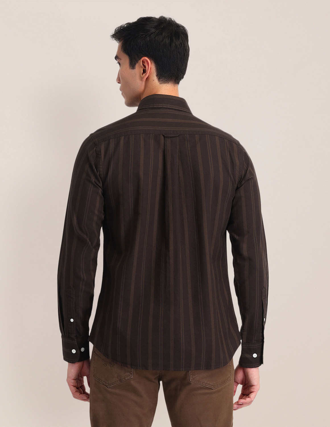 Image of U.S. POLO ASSN. Men Striped Casual Brown Shirt