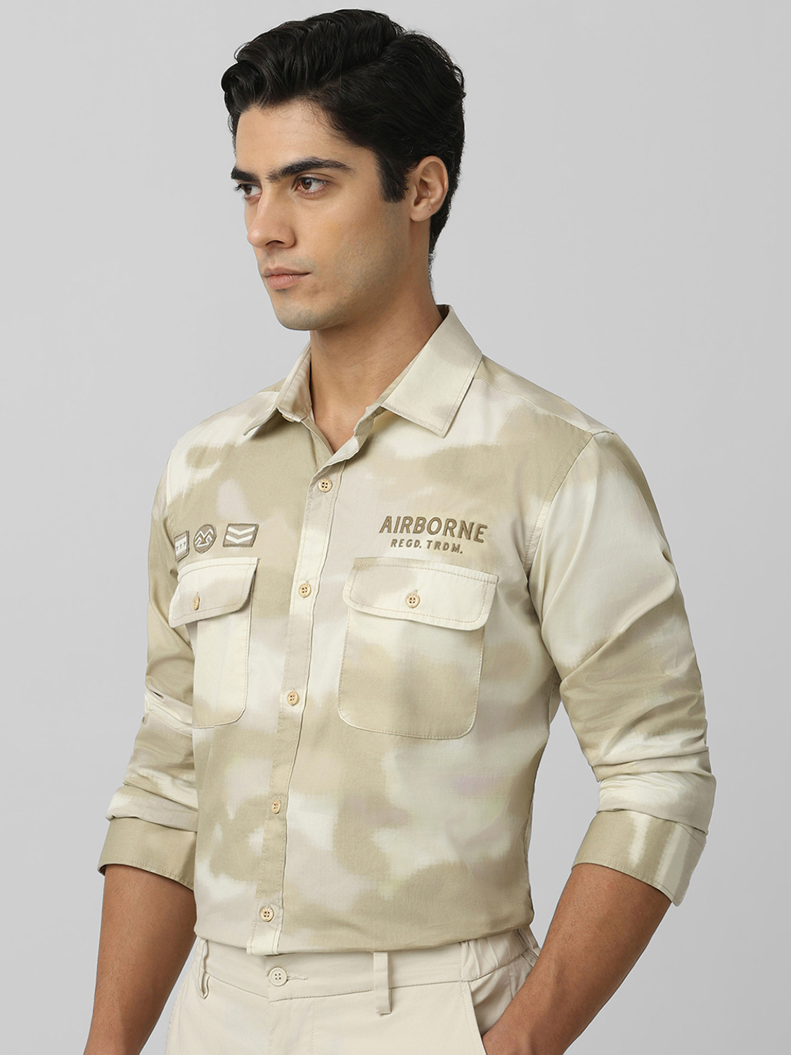 Image of MUFTI Men Printed Casual Beige Shirt