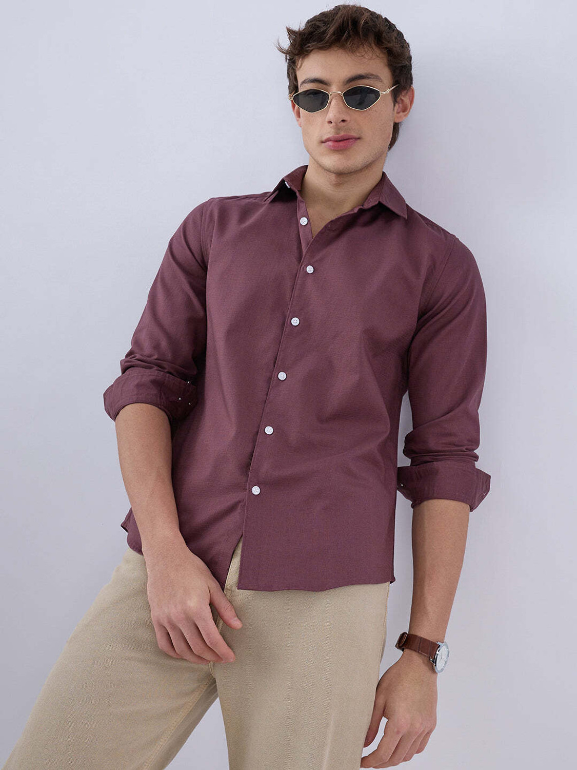 Image of VASTRADO Men Regular Fit Solid Cut Away Collar Casual Shirt