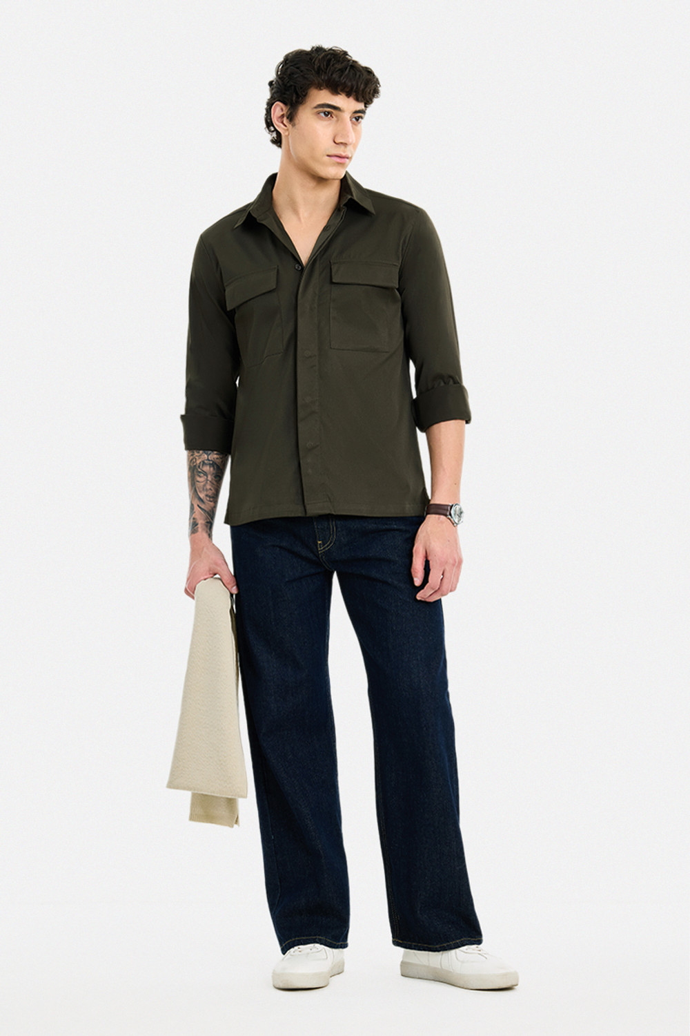 Image of Snitch Men Regular Fit Solid Spread Collar Casual Shirt