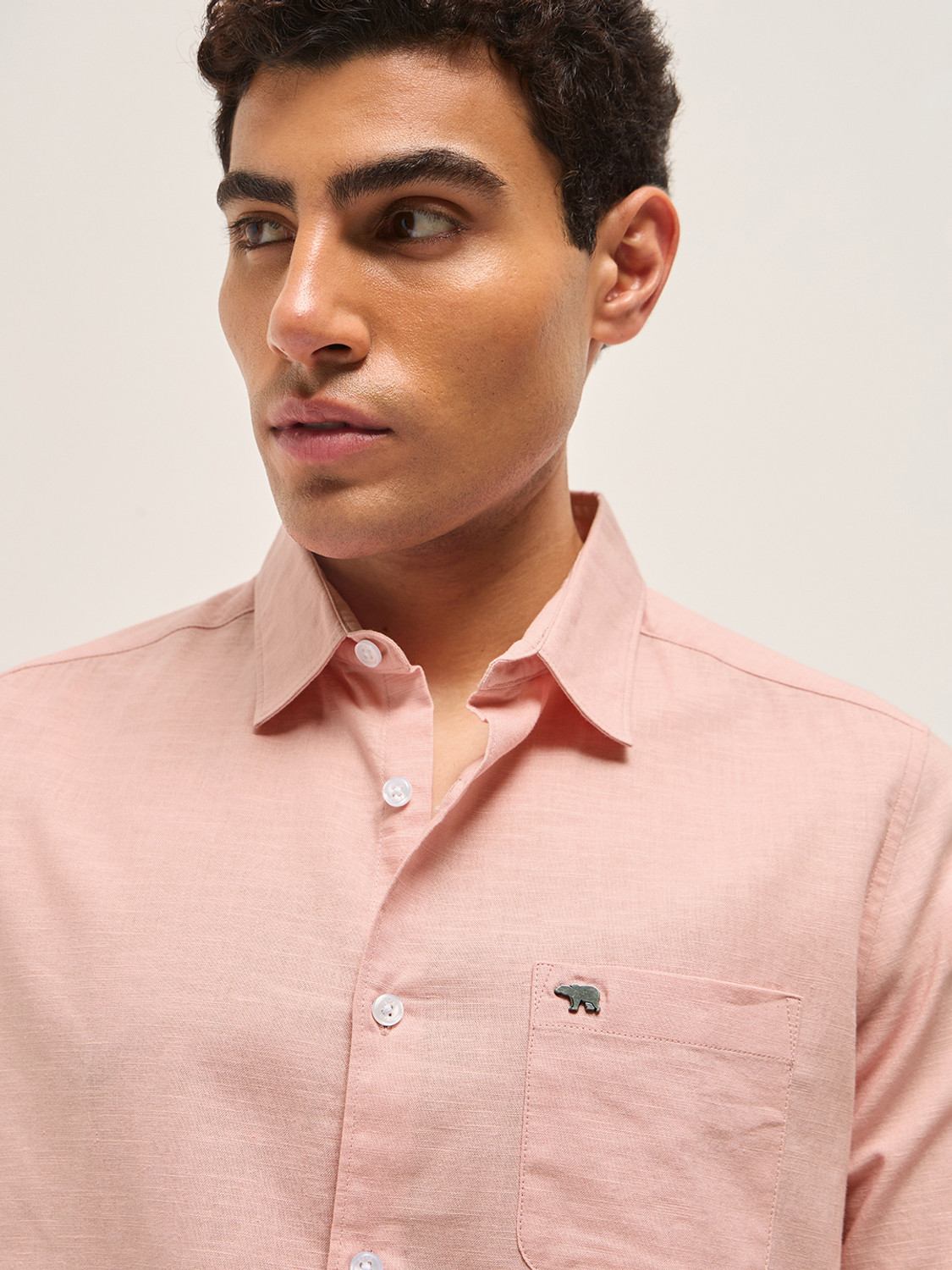 Image of THE BEAR HOUSE Men Solid Casual Pink Shirt