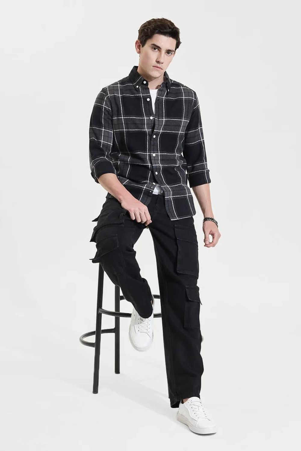 Image of RODEIZ Men Striped Casual Black Shirt