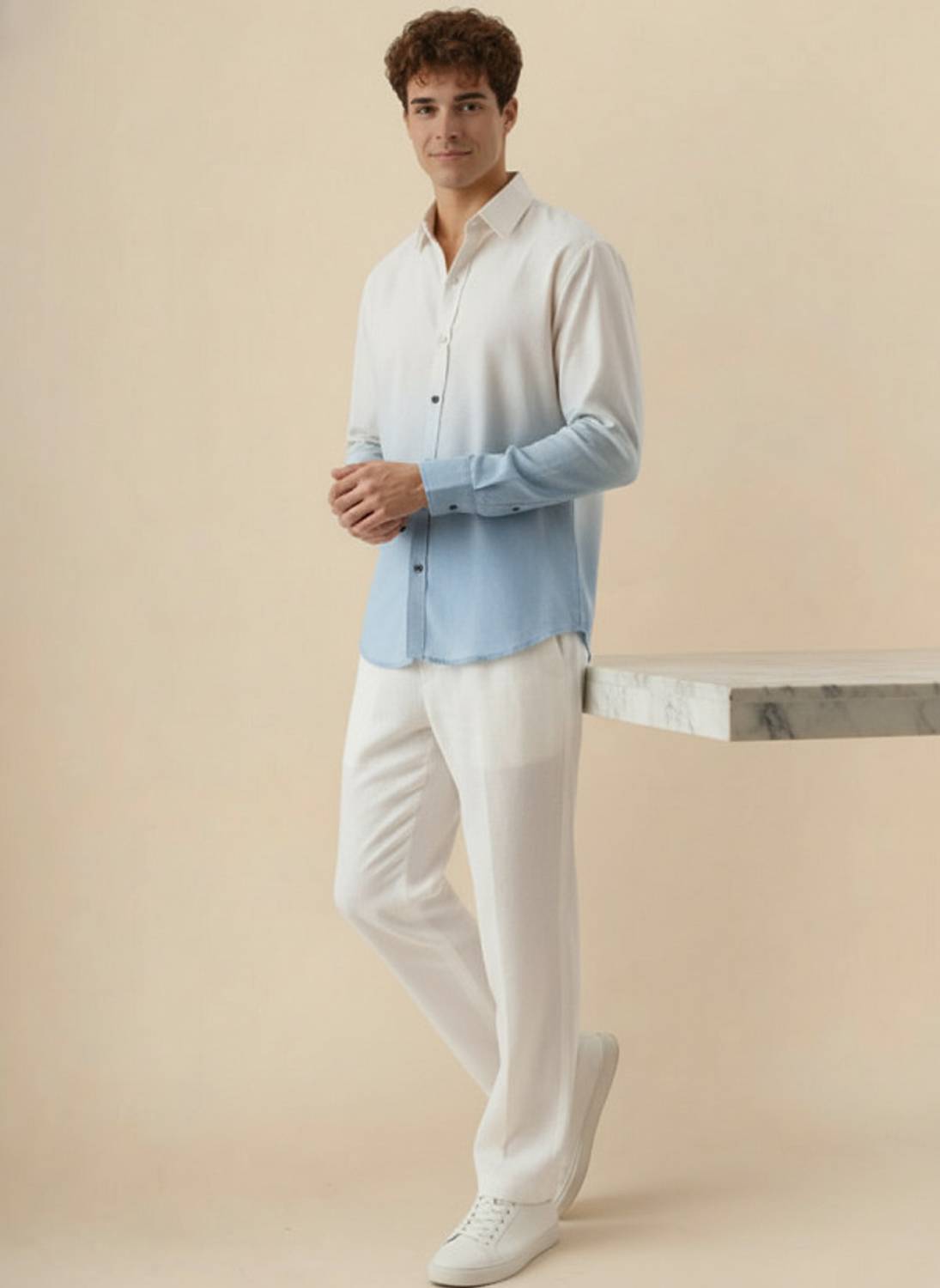 Men Regular Fit Dyed/Ombre, Printed Spread Collar Casual Shirt - Image 4