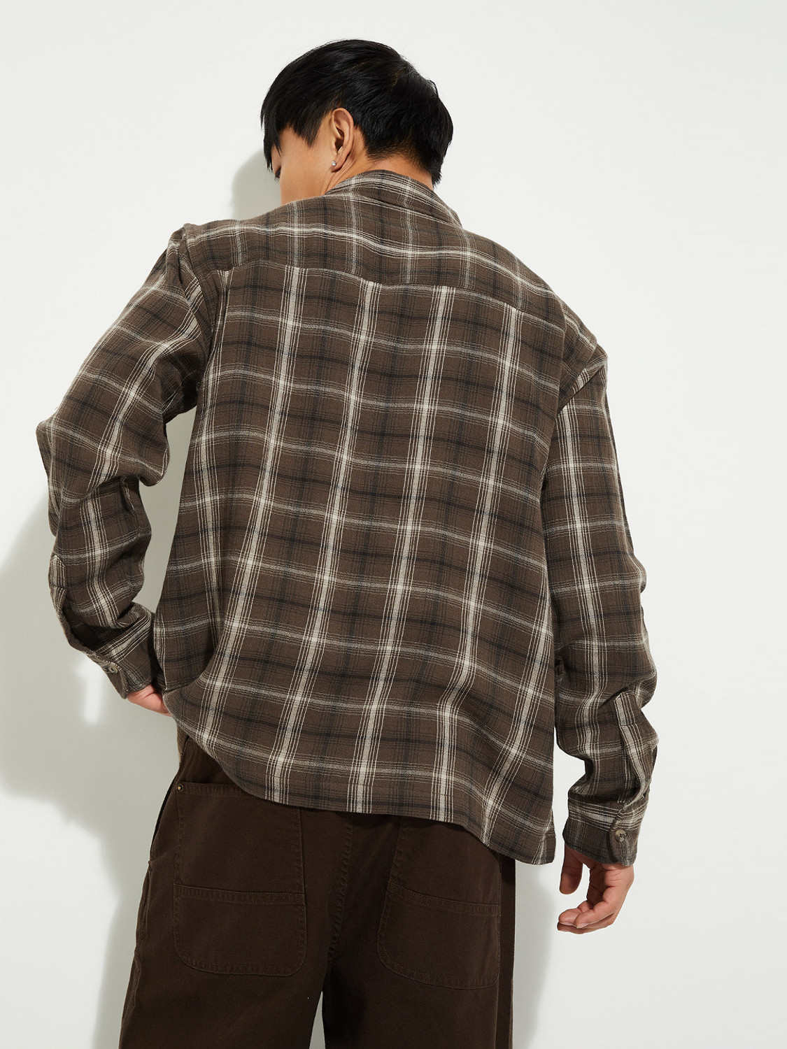 Image of MAX Men Checkered Casual Brown Shirt