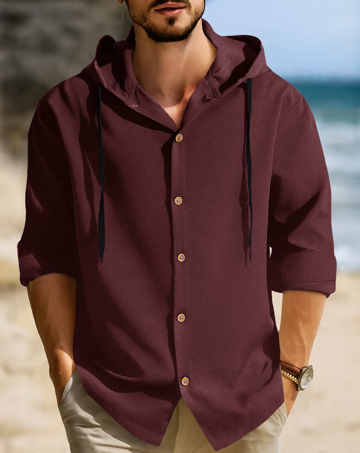 Image of EyeBogler Men Solid Casual Maroon Shirt