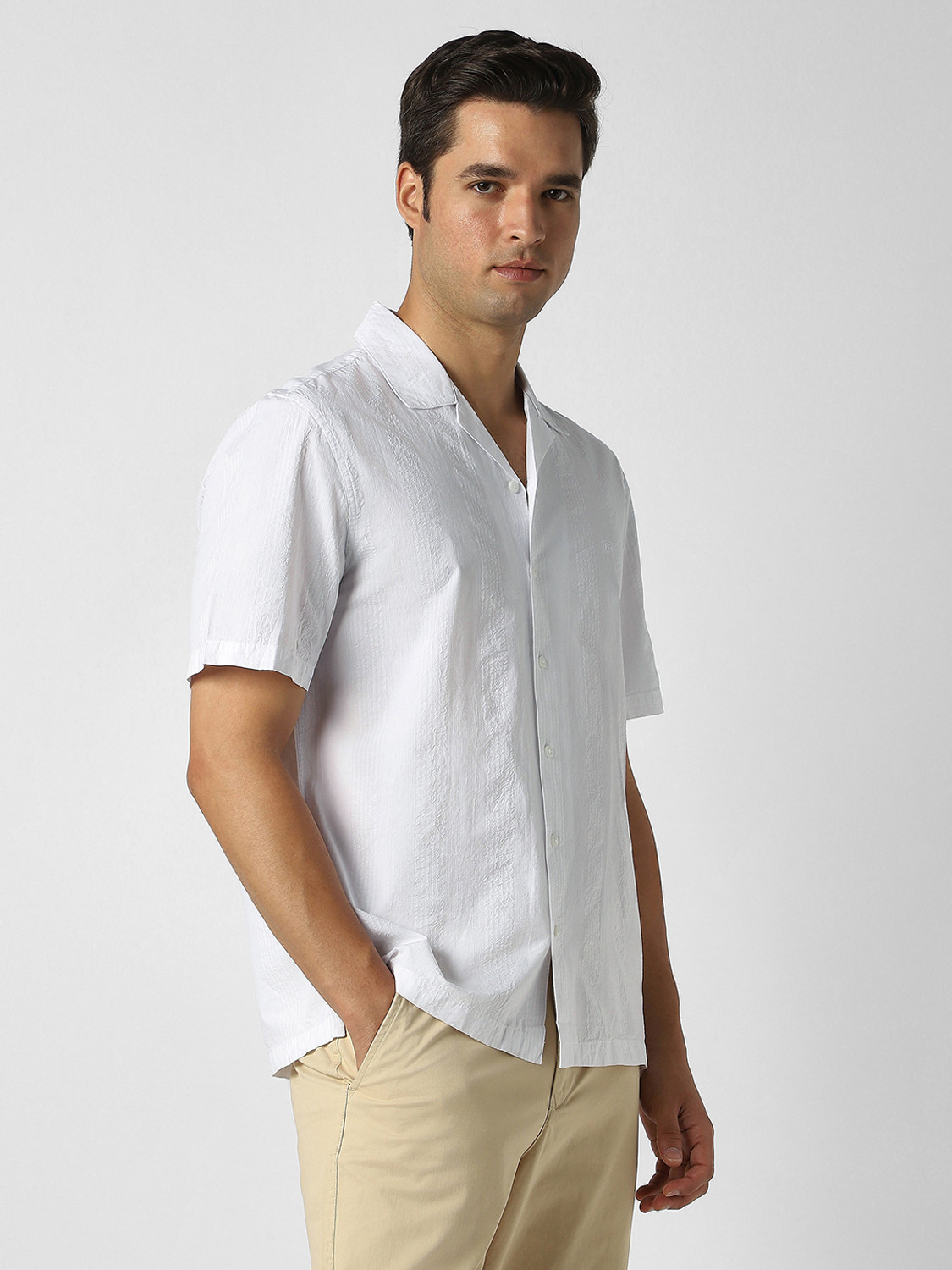 Image of PETER ENGLAND Men Solid Casual White Shirt